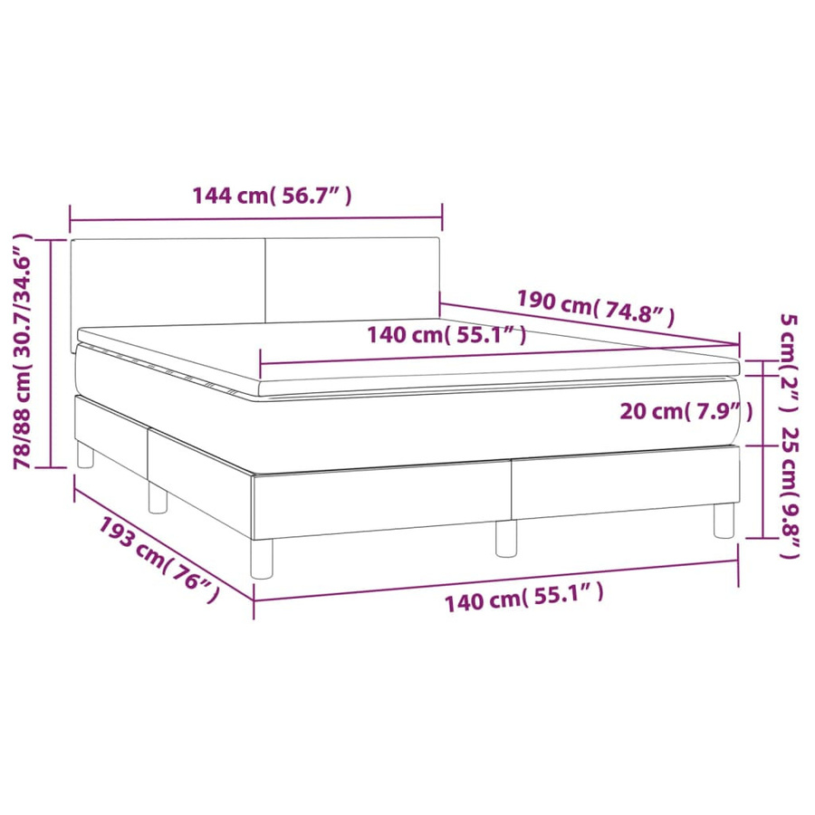 vidaXL Boxspringbett mit Matratze in Hellgrau aus Samt, B/T/H: 140 x 190 cm - Bild 2