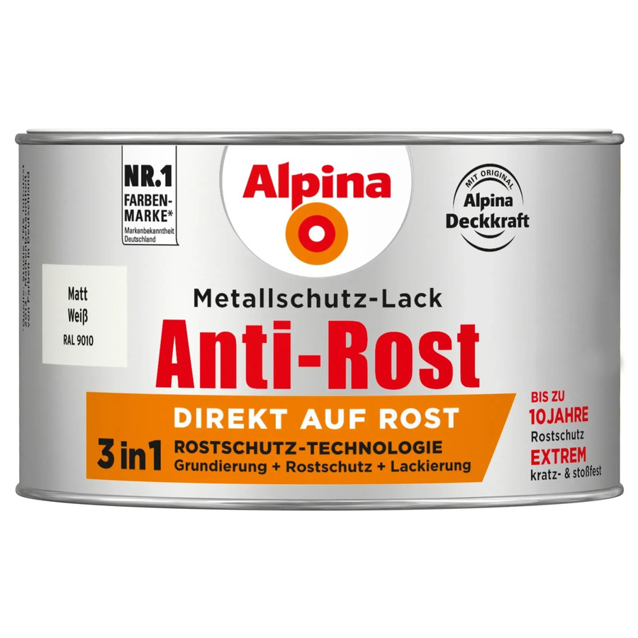 Alpina Metallschutz-Lack Anti-Rost Weiß matt 300 ml - Bild 2
