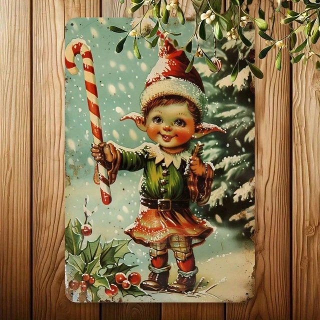 Retro-Wanddekoration aus Metall von CIFBUY mit Weihnachts-Illustration, Mehrfarbig, B: 20,3 cm, H: 30,5 cm - Bild 1