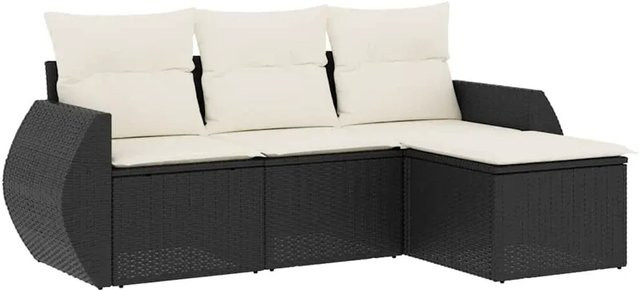vidaXL 4-tlg Garten-Sofagarnitur aus schwarzem PE-Rattan mit Kissen und Stauraum - Bild 1