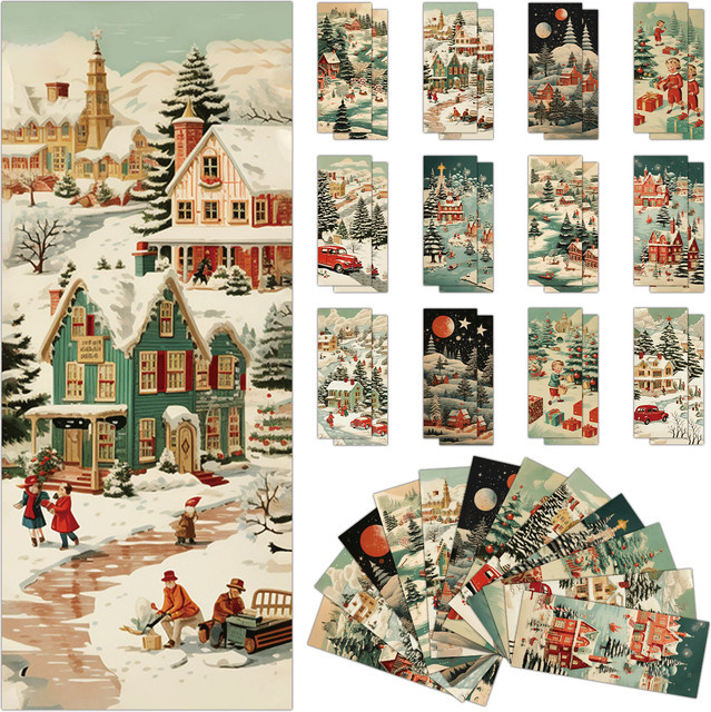 24 Stück Weihnachts-Lesezeichen mit nostalgischem Szenen-Design in Multicolour aus Papier - Bild 1