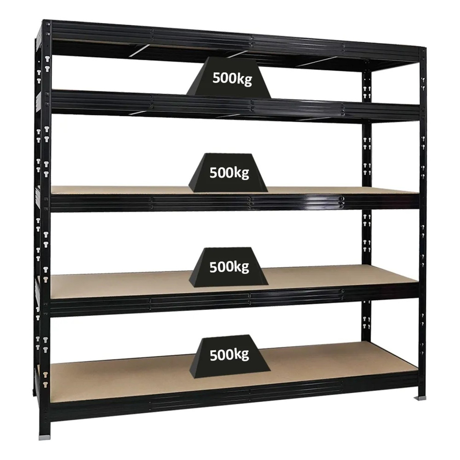 PROREGAL Profi Schwerlastregal Rhino Schwarz mit 5 verstellbaren Spanplatten-Ebenen, H x B x T: 180 x 200 x 60 cm - Bild 2
