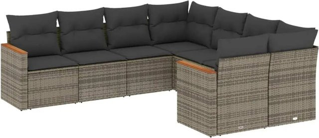 vidaXL 8-teilige Garten-Sofagarnitur in L-Form aus grauem Poly-Rattan mit Sitzkissen und Stauraum - Bild 1