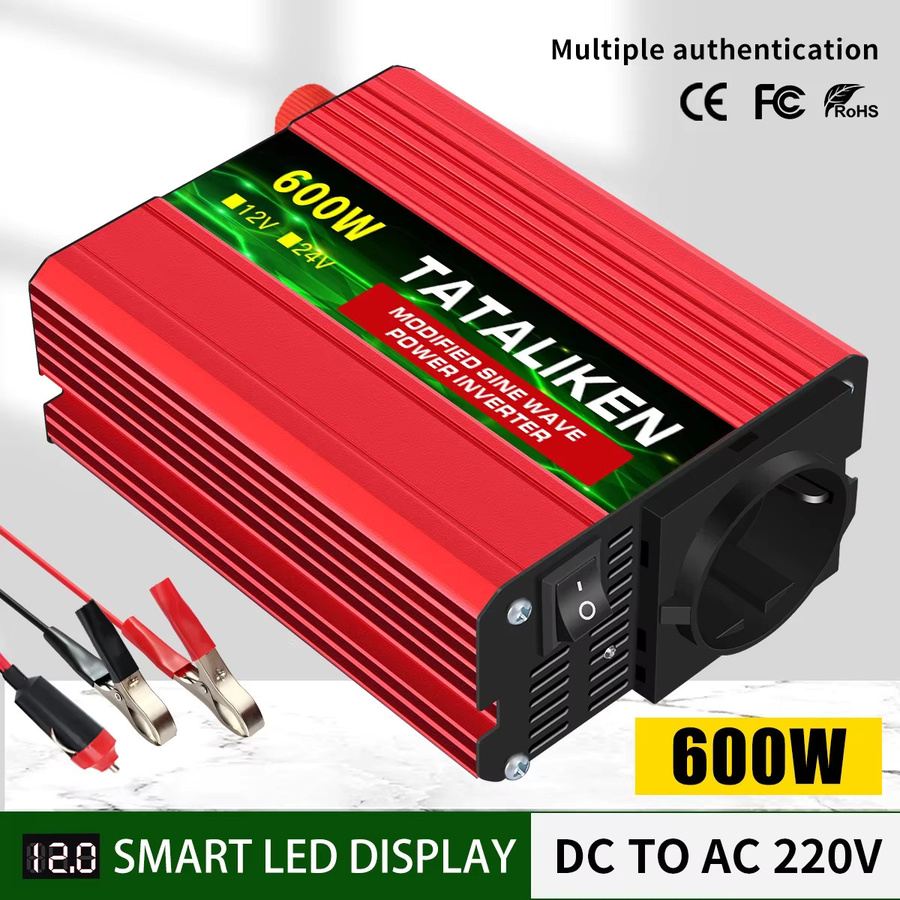 TATALIKEN Modifizierter Sinuswellen-Wechselrichter DC12V zu AC 220V 500W-4000W 50HZ Stromwandler Solar-Auto-Transformator mit LED-Anzeige in Rot - Bild 1