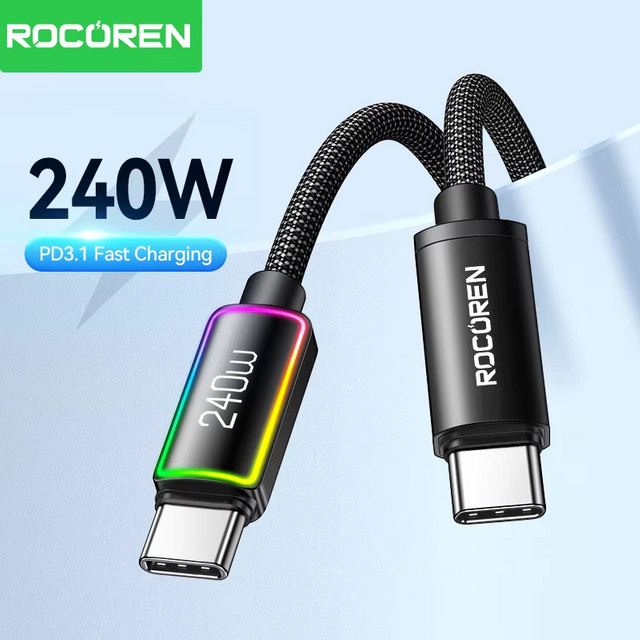 Rocoren USB-C Hochleistungs-Schnellladekabel 240W 5A mit PD 3.1 für iPhone, Samsung, Laptop und iPad, Schwarz - Bild 1