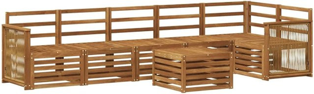 vidaXL Ecksofa Set aus Massivholz Akazie in Braun und Beige mit Outdoor-Couchtisch für Garten und Terrasse - Bild 1