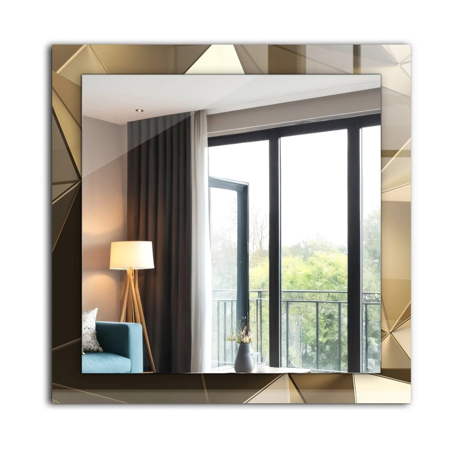 Tulup Dekorativer Spiegel mit geometrischen Formen in Gold, Rechteckig, B/H: 60 x 60 cm - Bild 2