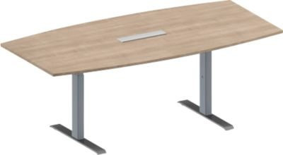 Schäfer Shop Genius Konferenztisch MODENA FLEX in Eiche-Dekor und Weißalu mit höhenverstellbarem T-Fuß, Breite: 200 cm, Tiefe: 100 cm, Höhe: 65-85 cm