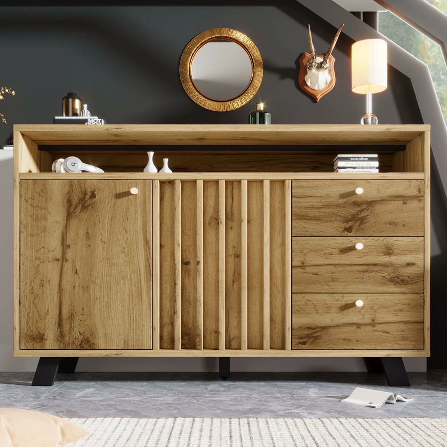 HAUSS SPOLE Kommode Spol Stauraumschrank für Wohnzimmer und Esszimmer in Braun mit Schubladen und offenen Fächern - Bild 3
