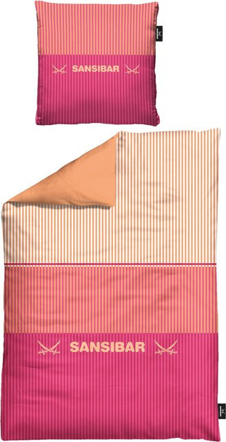Bettwäsche SANSIBAR Mako-Satin mit Grafikprint in Pink und Orange, bestehend aus Bettbezug und Kissenbezug, B/T/H: 155 x 220 cm und 80 x 80 cm - Bild 1