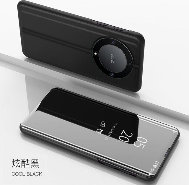 Honor Magic 5 Lite 5G Klare View Spiegel Flip Handyhülle in Transparent und Schwarz - Bild 1