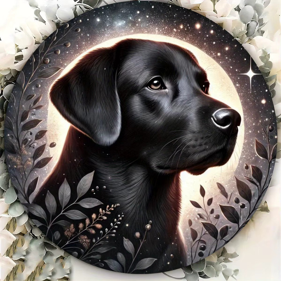 Potdemiel Runde Metallwandkunst mit schwarzem Labrador und Kätzchen im Sternennachthimmel-Design, Durchmesser: 19,81 cm - Bild 4