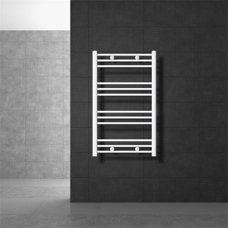 LuxeBath Badheizkörper Sahara Handtuchheizkörper Weiß gebogen mit Seitenanschluss, B: 60 cm, H: 80 cm, T: 7,5 cm
