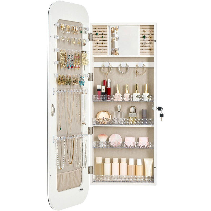 Schmuckschrank mit Ganzkörperspiegel von Buying Solutions, MB, Farbe Weiß, Wandmontage, abschließbar mit internen Schubladen, Höhe: 108,0 cm, Breite: 37,0 cm, Tiefe: 10,3 cm - Bild 2