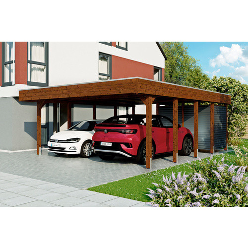 Skan Holz Doppelcarport Friesland Set 14 mit Abstellraum, B/T: 557 x 708 cm, Nussbaum Braun - Bild 3