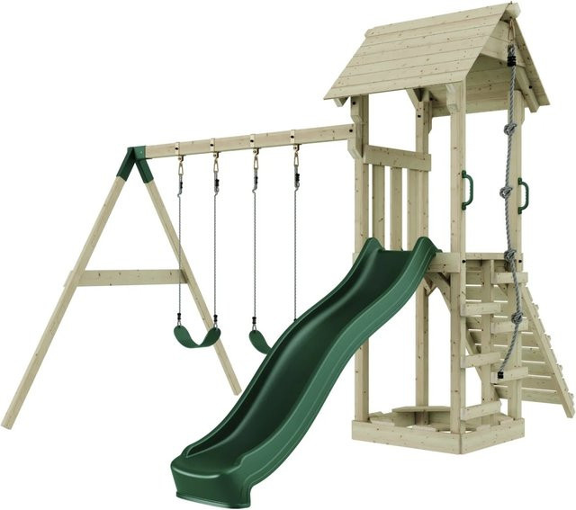 PolarPlay Spielturm Vimmerby Schaukeln Rutsche Grün Holz - Bild 1