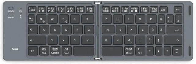 Hama Bluetooth Mini-Tastatur Travel 450 faltbar kabellos QWERTZ DE in Schwarz und Grau - Bild 1