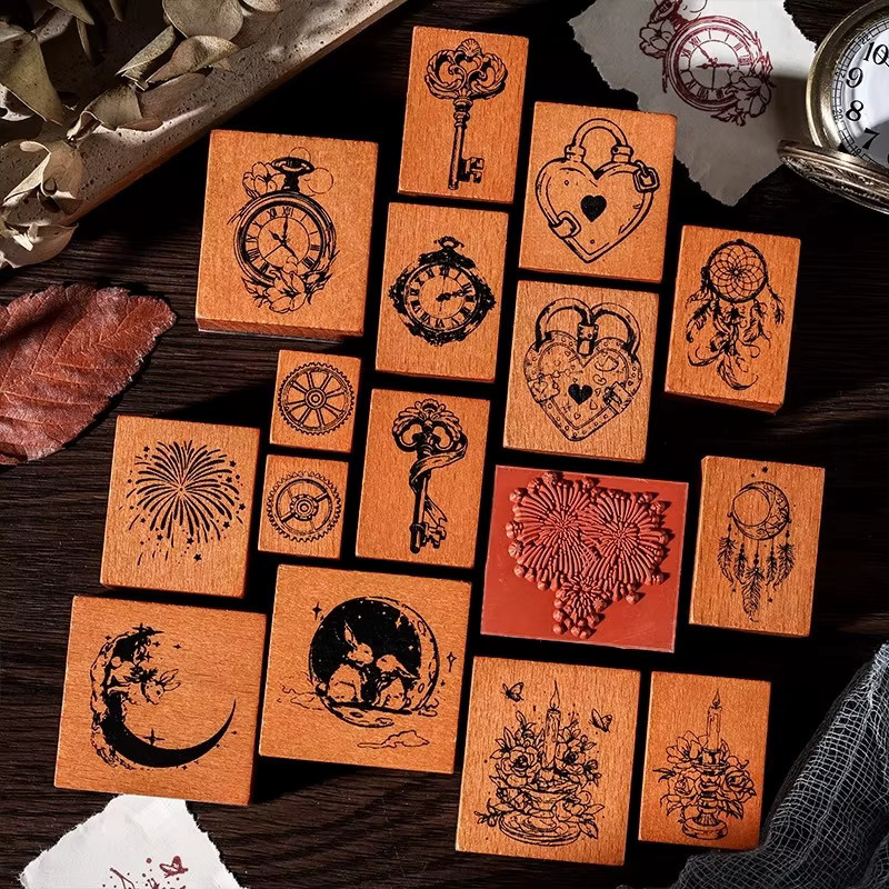 16-teiliges DIY Holzsiegel Set zur kreativen Notebook Dekoration und Verschönerung - Bild 2