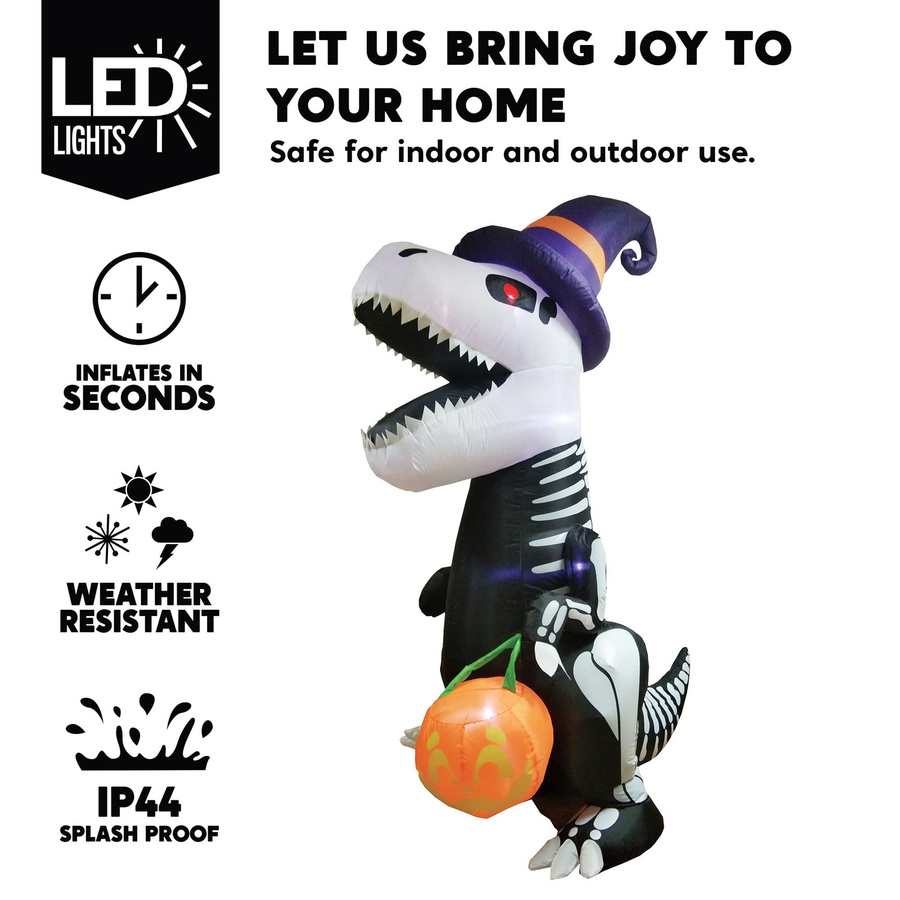 Discover Intime Halloween Aufblasfigur Skelett-Dinosaurier mit Kürbis und LEDs, Höhe: 2,4 m, Mehrfarbig - Bild 3