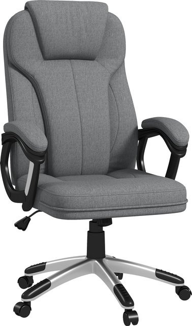 Vinsetto Ergonomischer Bürostuhl in Grau mit Leinenoptik, höhenverstellbarer Computerstuhl mit Wippfunktion, Kopfstütze und Armlehnen, B/T/H: 66 x 75 x 110-120 cm - Bild 1
