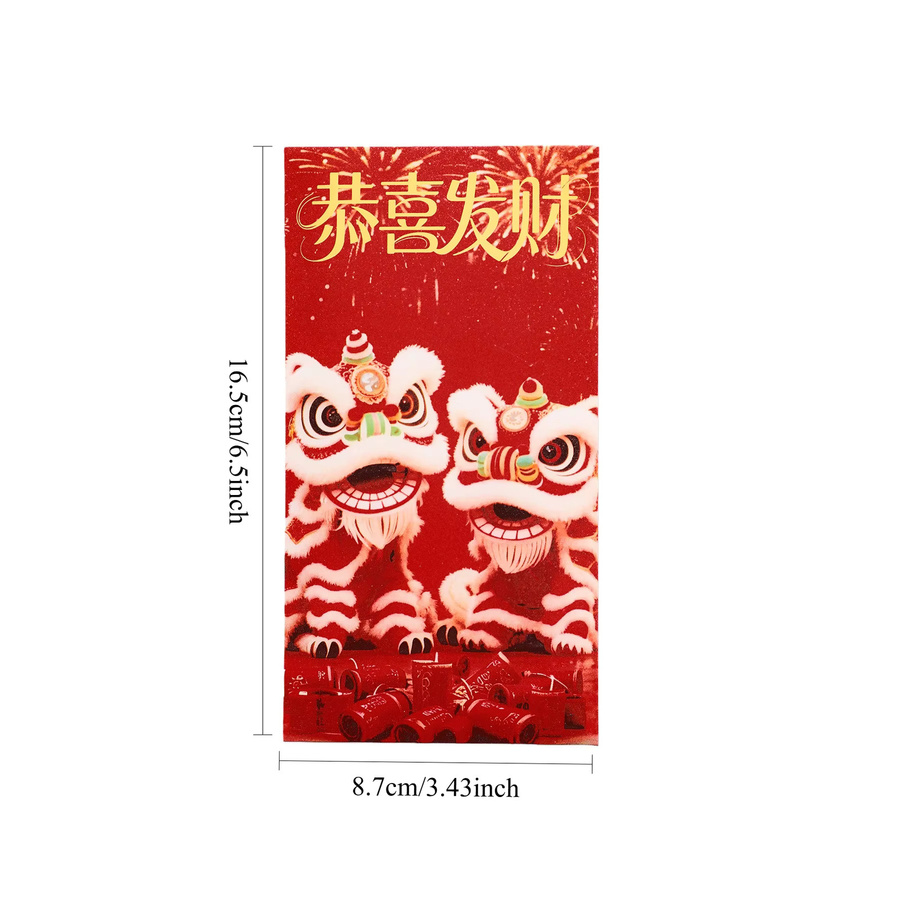 Rote Umschläge für das Chinesische Neujahr mit Glückslöwen-Design im Jahr des Pferdes, 24 Stück - Bild 4