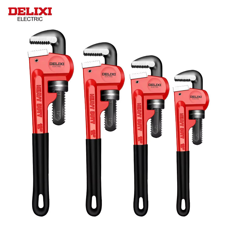 DELIXI ELECTRIC Rohrzange aus Kohlenstoffstahl in Rot, verstellbare Zange mit gezahnten Backen für die Rohrreparatur - Bild 6