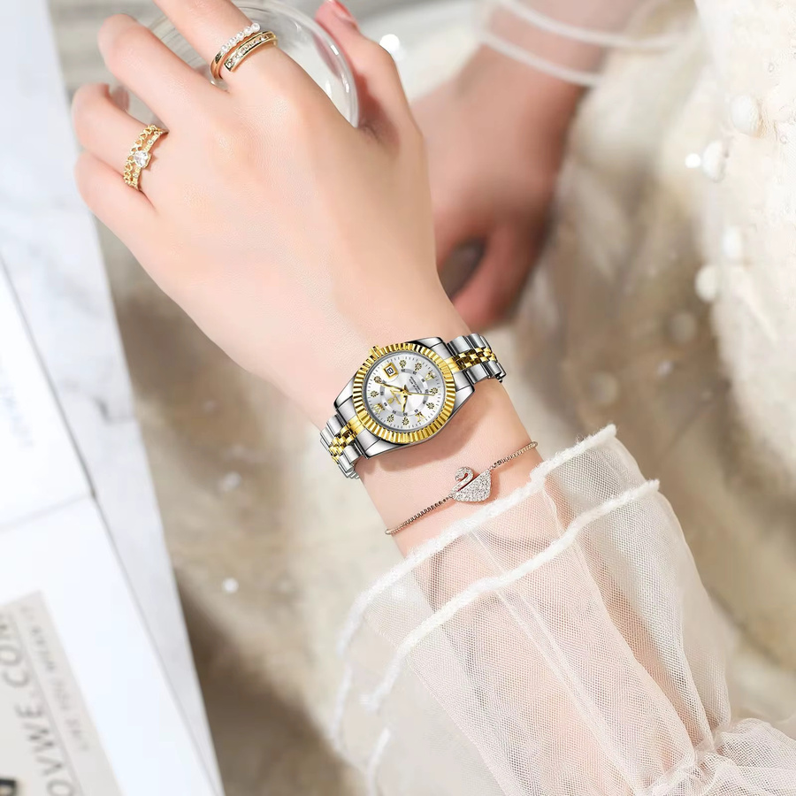 POEDAGAR Armbanduhr Edelstahl, Quarz, Weiß, Damen - Bild 5