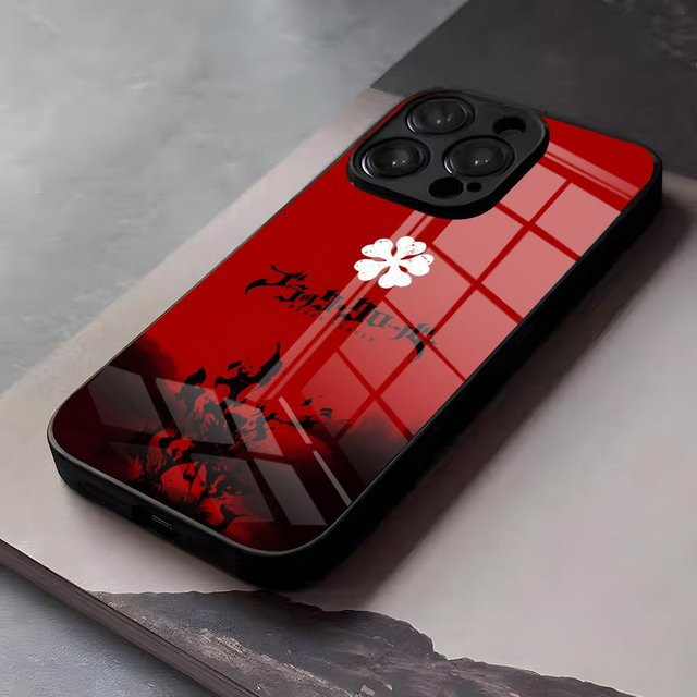 Rastar Asta Cartoon B-Black Clover Handyhülle mit Glasabdeckung in Schwarz und Rot für iPhone 17 Pro Max 16 15 14 13 11 X Xs Xr 8 7 Plus - Bild 1
