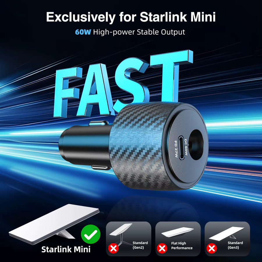 FONKEN 2-in-1 Starlink Mini Auto-Adapter Schnellladegerät Schwarz, 12V zu 24V DC Aufwärtswandler mit 60W DC und 27W PD über Zigarettenanzünder - Bild 4