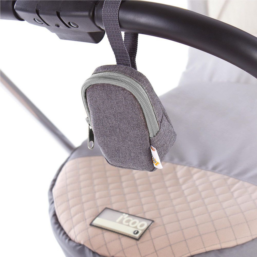 Diago Schnullertasche Deluxe Pouch Case in Grau mit Aluminium-Kinderwagenclip - Bild 2