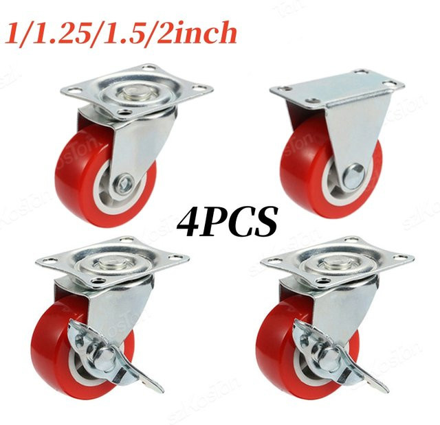 4er-Set Universal Lenkrollen aus PVC in Rot für Plattformwagen und Trolleys von ouliluye - Bild 1