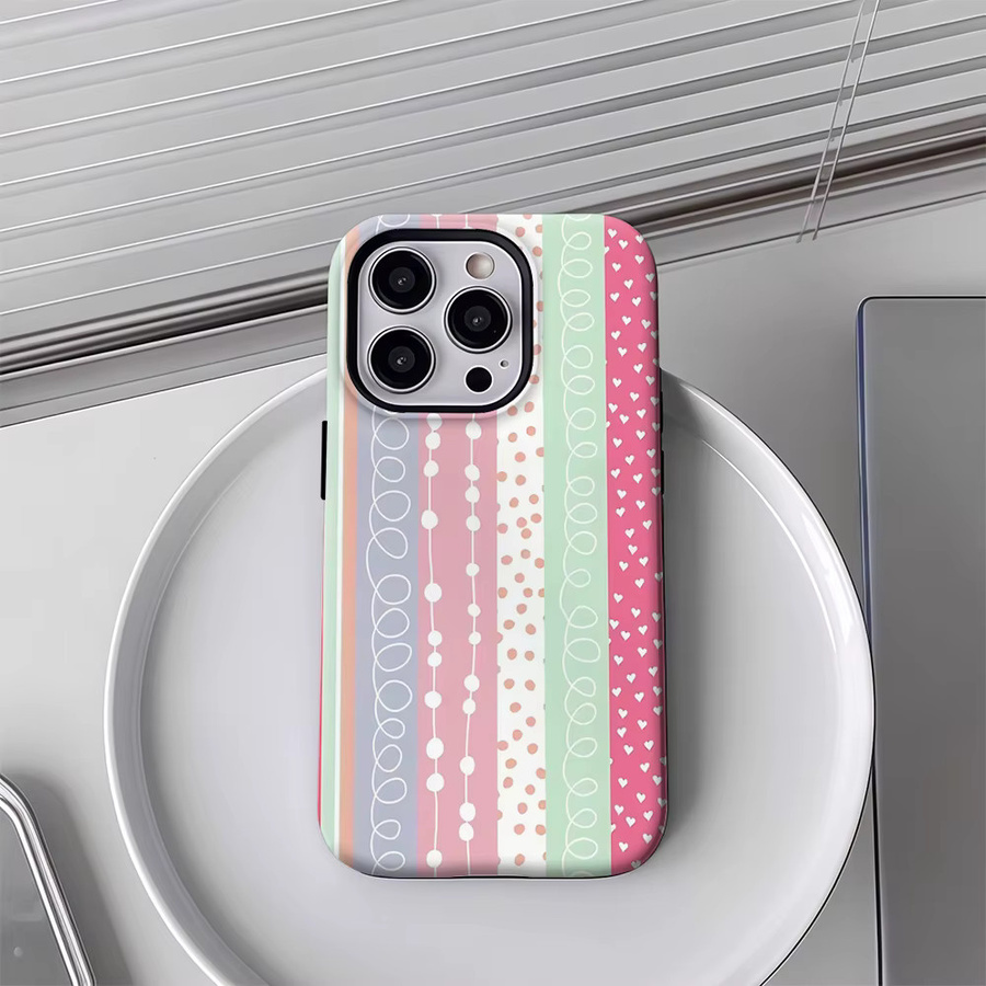 Handyhülle mit pastellfarbenem Streifenmuster für Apple iPhone 17 16 15 14 13 12 11 Pro Max Plus in Multicolour mit doppelschichtiger Rückseite - Bild 2