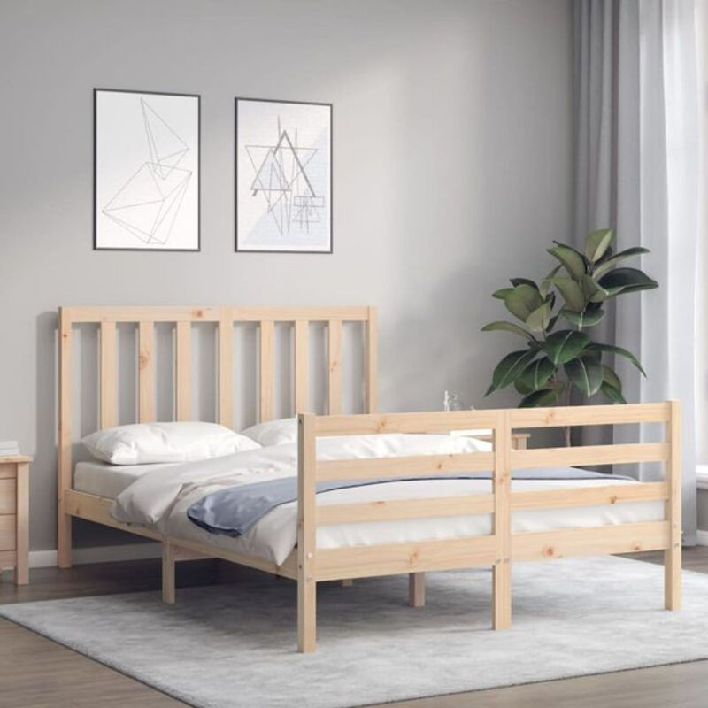 Massivholzbett aus Kiefer mit Kopfteil von Vidaxl im Landhaus- und Skandinavischen Stil, Farben: Natur oder Weiß, B/T/H: 140,5 x 135 x 190 cm - Bild 1