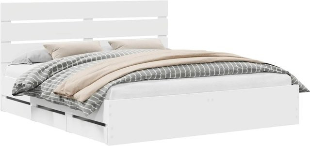 vidaXL Bettrahmen mit Schubladen in Weiß aus Holzwerkstoff B/T/H: 200 x 200 x 41,63 cm - Bild 1