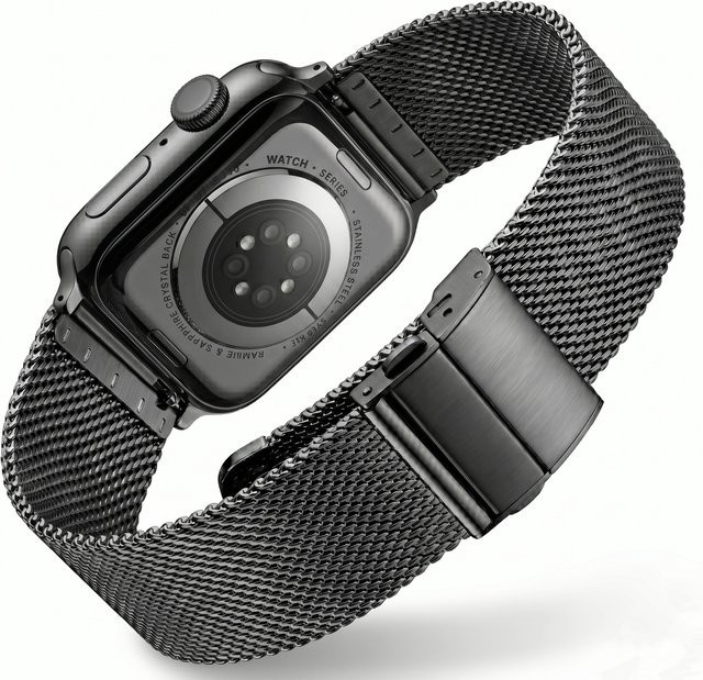 ChronoLink Uhrenarmband Milanaise, Edelstahl, Schwarz, Kompatibel mit Apple Watch - Bild 1