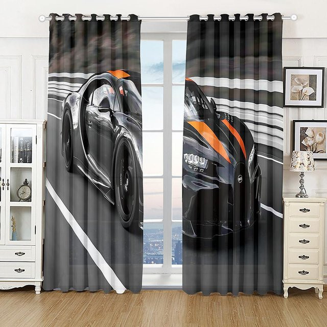 2er Set Moderne Fensterdekoration mit 3D Auto Obsidian Sportwagen Motiv in Schwarz und Multicolour, Breite: 50 cm, Höhe: 130 cm - Bild 1