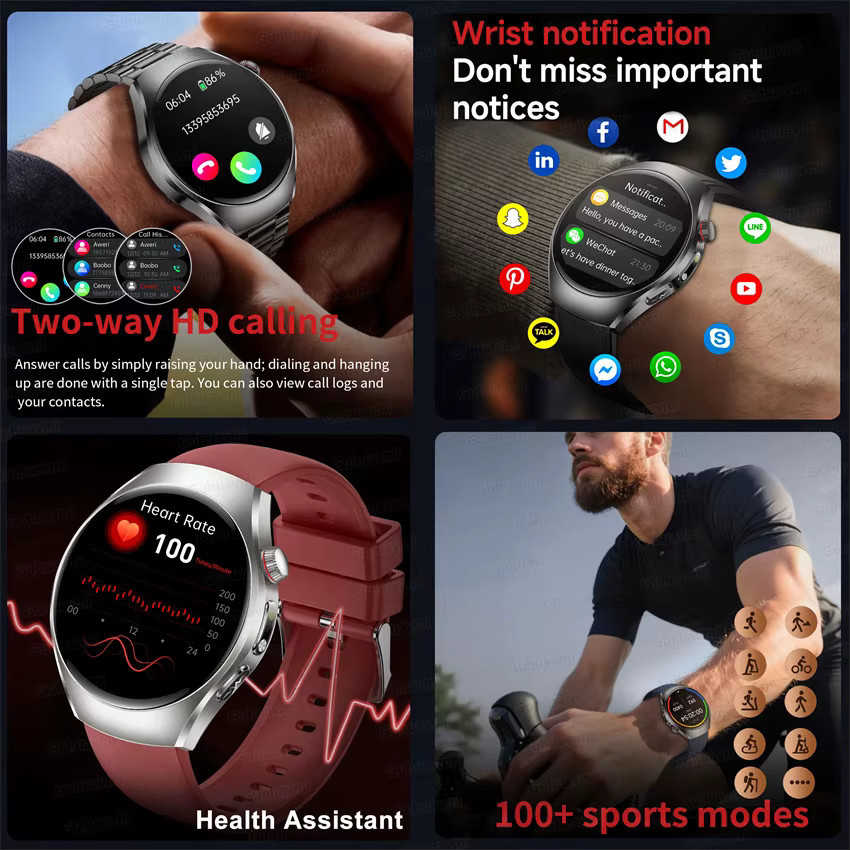 GUHUAVMI Smartwatch mit AMOLED Display, EKG und SpO2 Messung, Rot/Schwarz - Bild 5