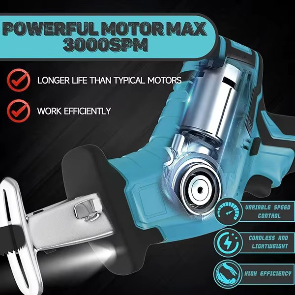 Kabellose Säbelsäge für Makita 18V LXT Akku inklusive 4 Sägeblättern für Holz, Metall und PVC in Blau - Bild 4