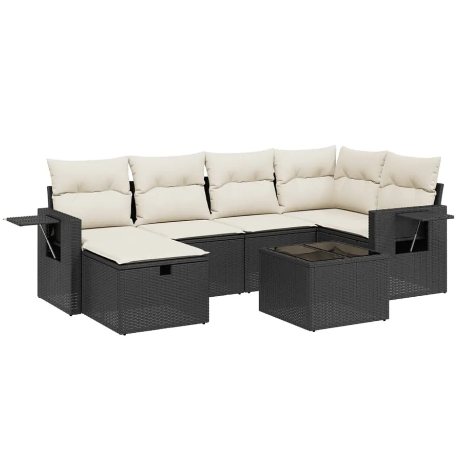 vidaXL 7-tlg. Garten-Sofagarnitur in L-Form mit Kissen und Polyrattan in Schwarz - Bild 2