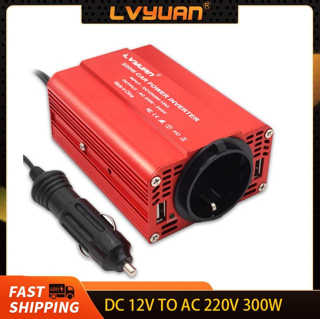 Foval Wechselrichter 12V auf 220V mit modifizierter Sinuswelle, 300W Spitzenleistung, USB-Buchse, Farbe: Rot - Bild 1