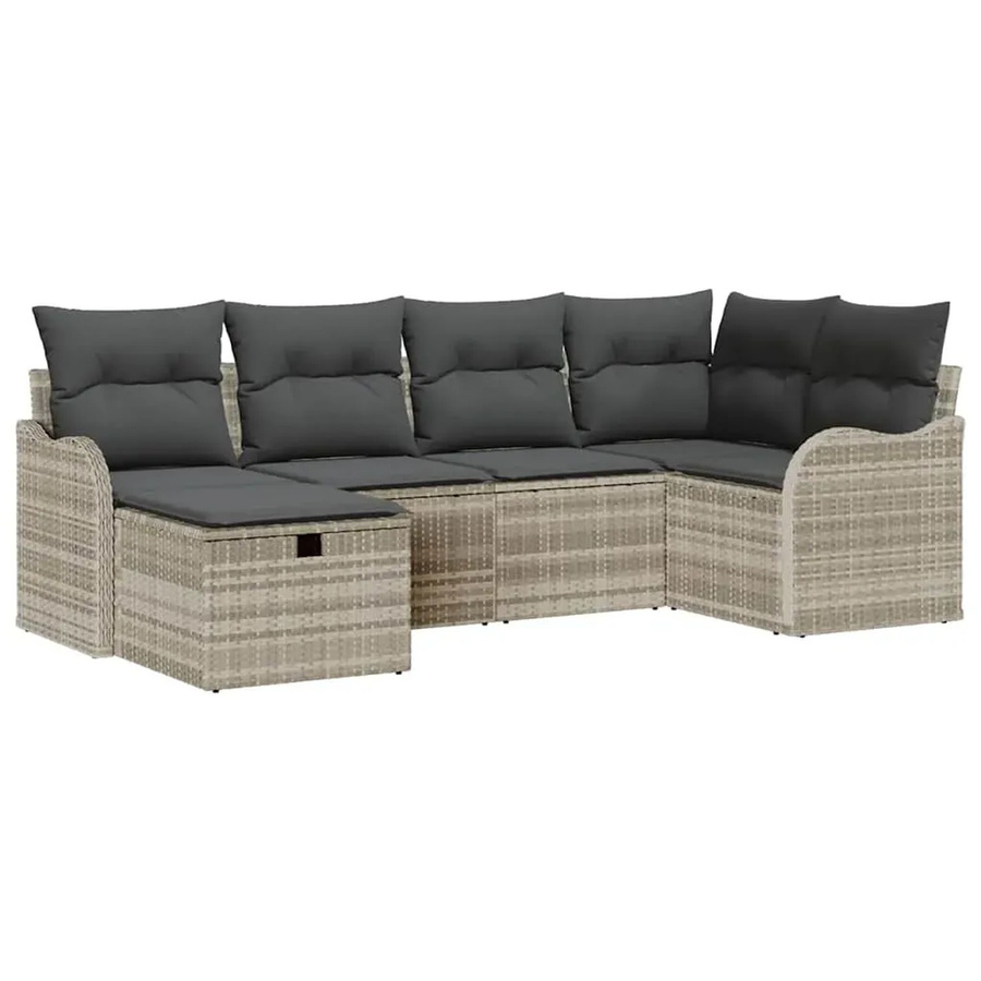 vidaXL Garten-Sofa-Set aus Poly-Rattan mit Kissen, 6-teilig, Hellgrau - Bild 2