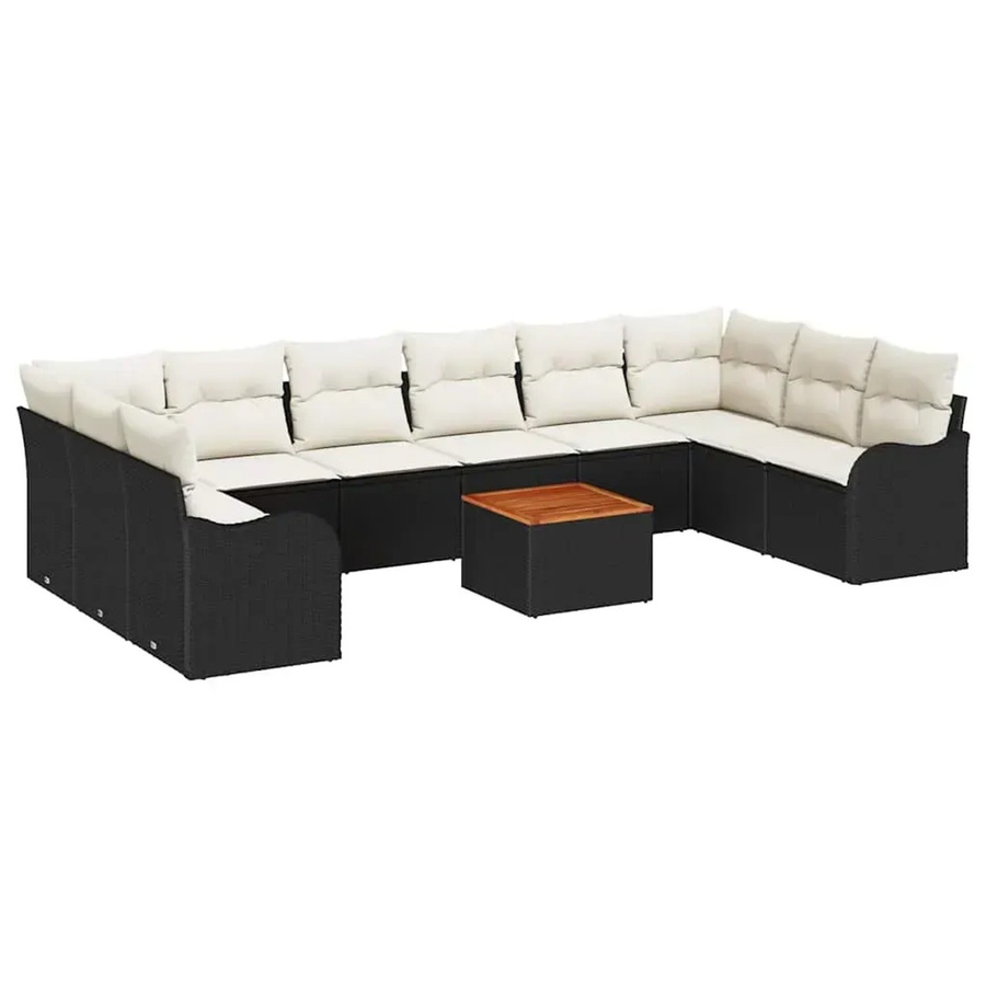 vidaXL Garten-Sofa-Set 11-teilig aus Poly-Rattan in Schwarz mit Polsterkissen und Stauraumfunktion - Bild 2