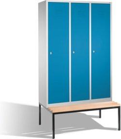 C+P Umkleidespind Classic mit Sitzbank, 3 Abteile, Front Lichtblau, Korpus Lichtgrau, H x B x T: 209 x 120 x 50 cm - Bild 1