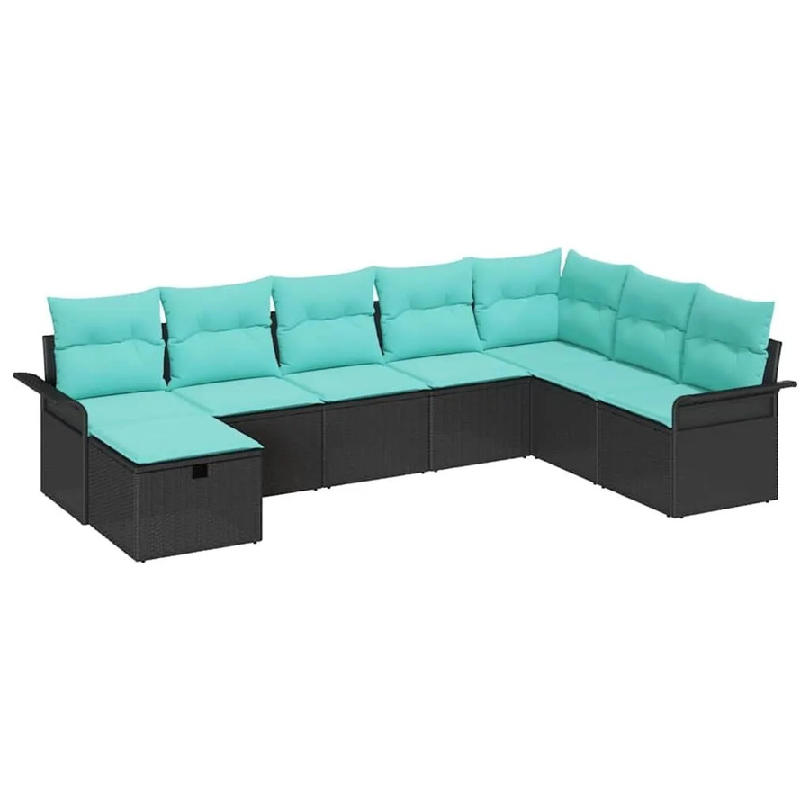 vidaXL Gartensofa-Set aus Poly-Rattan mit 8 Kissen in Schwarz und Türkis - Bild 2