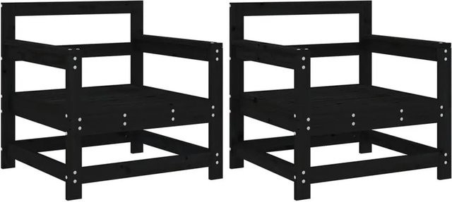 vidaXL Gartenstühle Set aus Kiefer Massivholz in Schwarz mit Armlehnen, 2 Stück - Bild 1