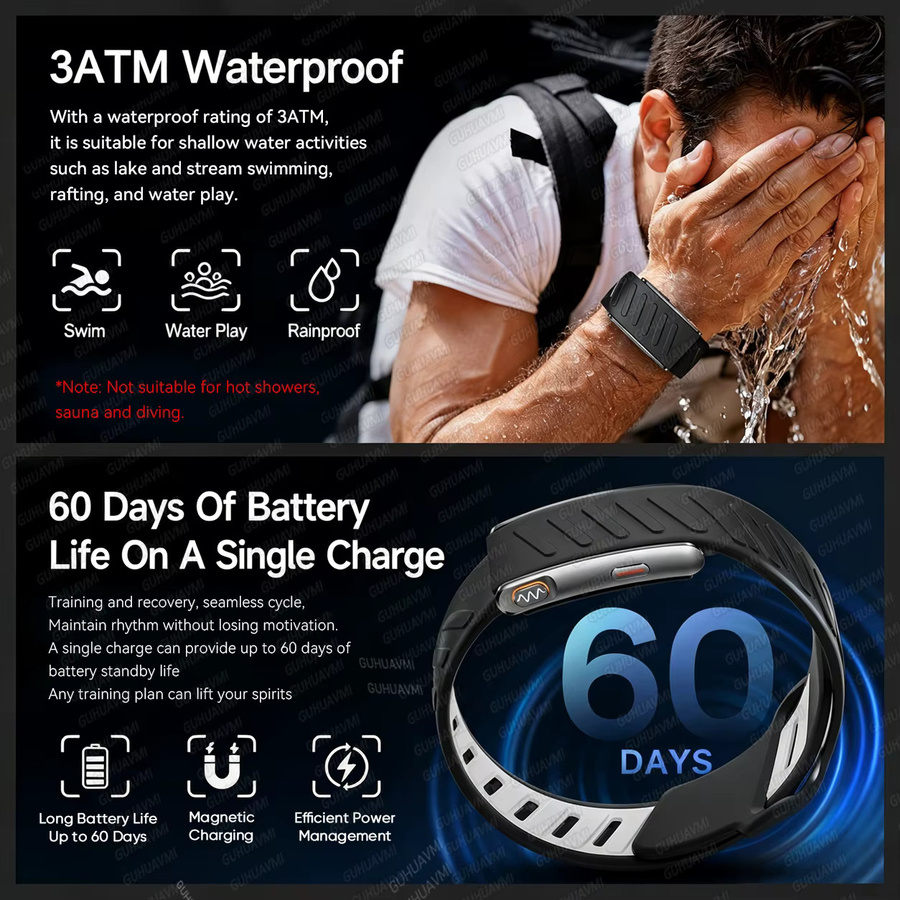 GUHUAVMI Fitness-Tracker mit EKG-Herzfrequenzmessung, Smart-Armband zur Überwachung von Blutdruck, Blutsauerstoff und Schlaf in Orange und Schwarz - Bild 5