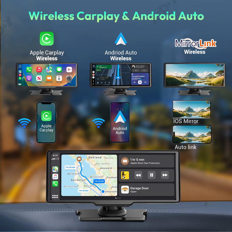 ESSGOO 4K Dual-Lens Dashcam mit 10,26 Zoll Touchscreen, kabelloses Apple CarPlay und Android Auto, Videorecorder in Schwarz - Bild 2