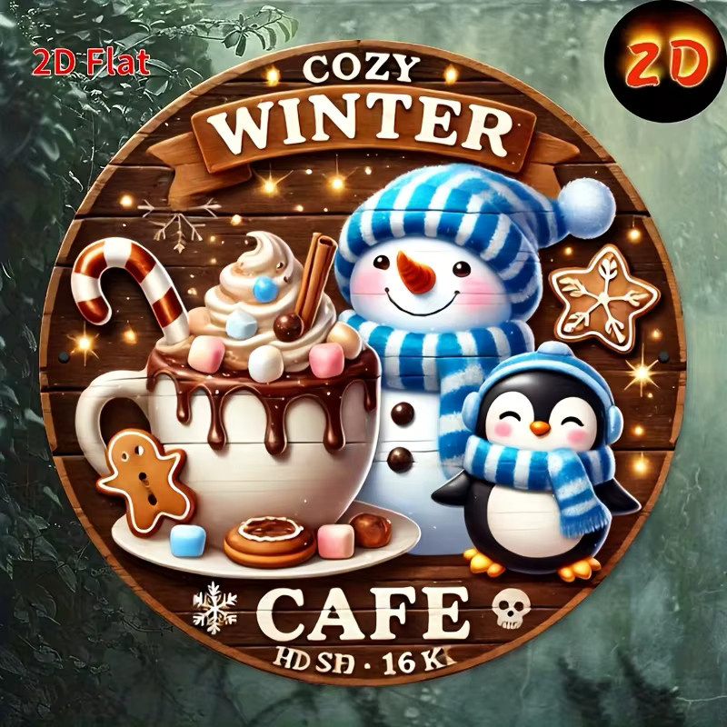 Potdemiel Wandkunstschild Winter Joyful Cafe aus Metall, rund, Mehrfarbig, Durchmesser: 20 cm - Bild 5