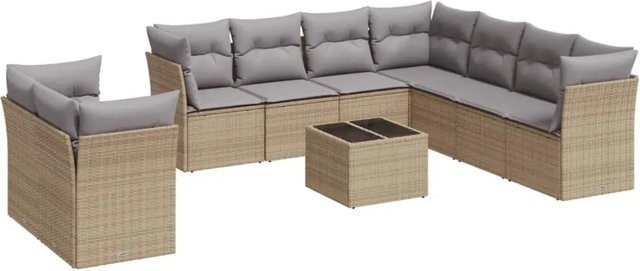 vidaXL 10-teilige Garten-Sofagarnitur aus Poly-Rattan in Beige-Grau mit Kissen und Stauraum - Bild 1