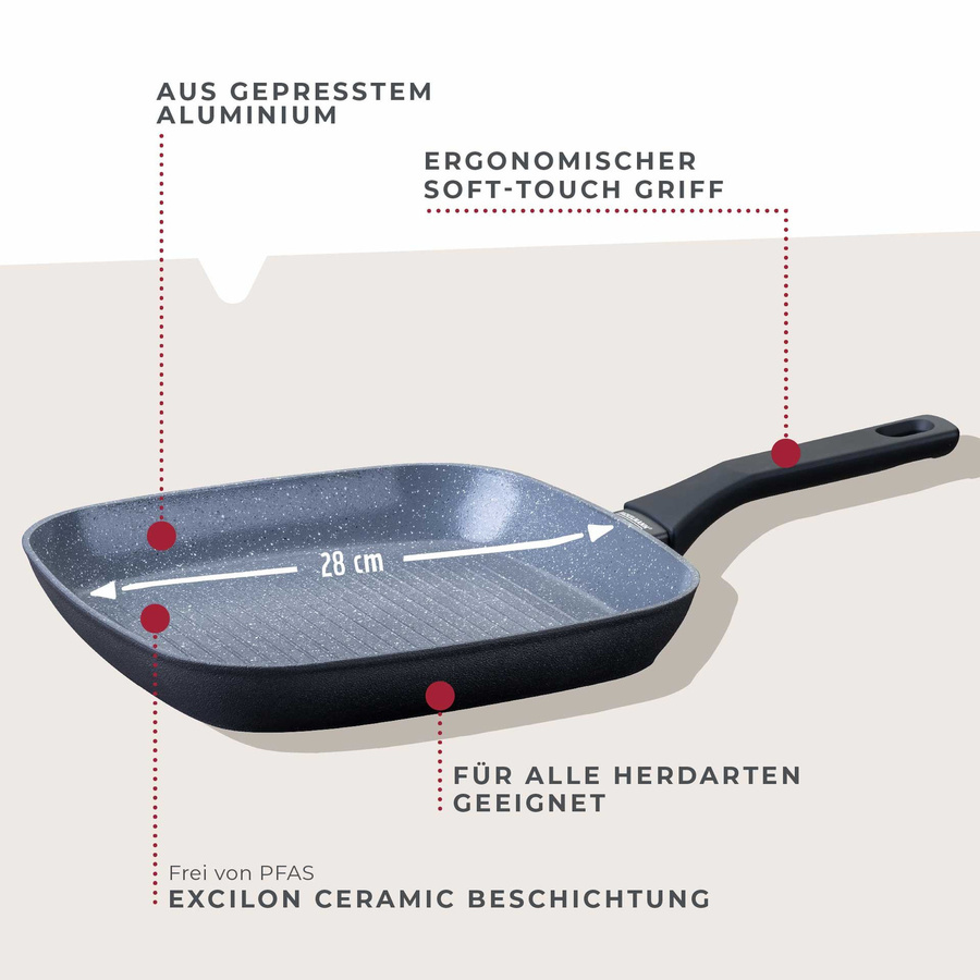 Fackelmann Grillpfanne Cosmo aus Keramik und Aluminium in Schwarz/Grau, Durchmesser: 28 cm - Bild 3